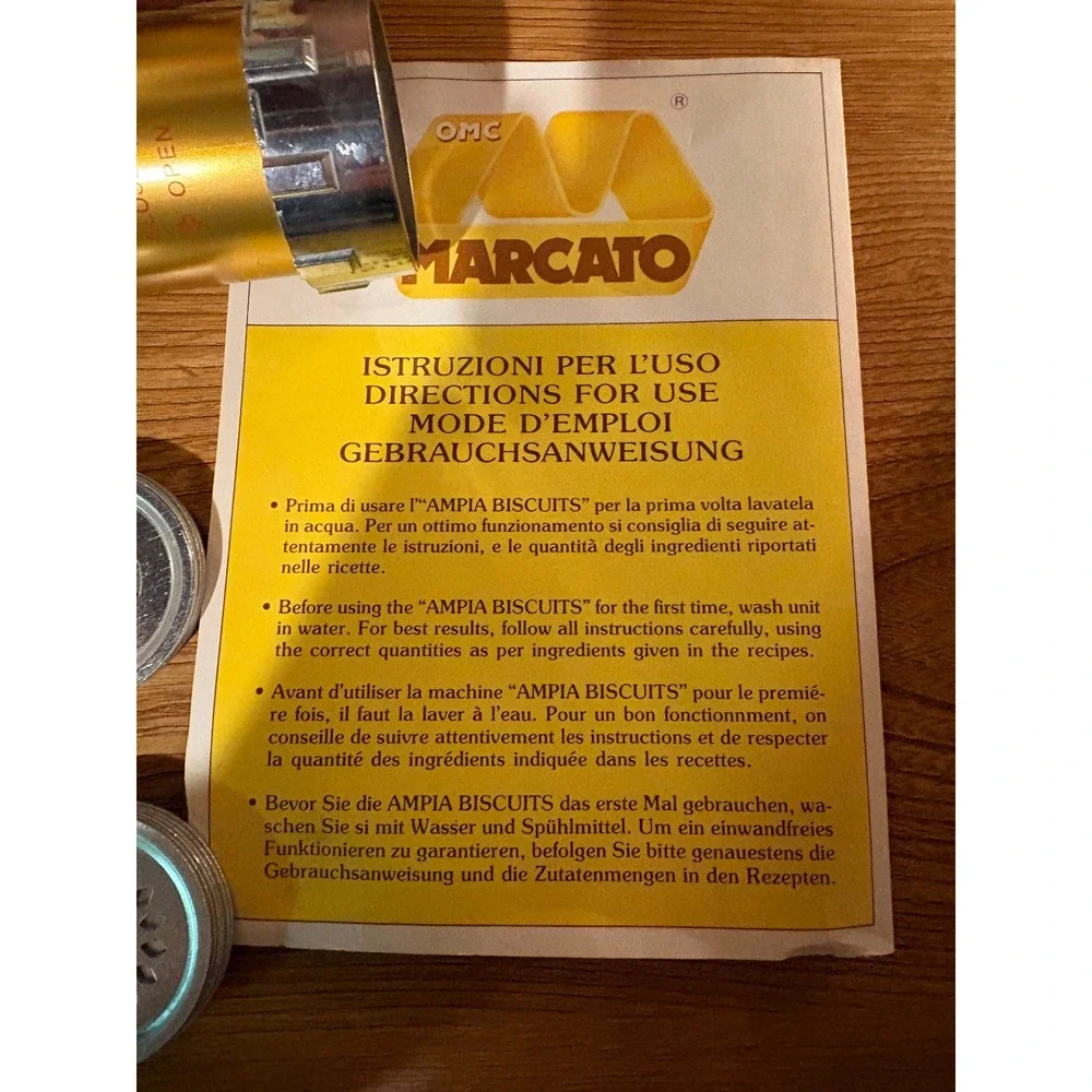 Original Marcato Atlas Biscuits Cookie Press In Box 20 Discs & 4 Tips